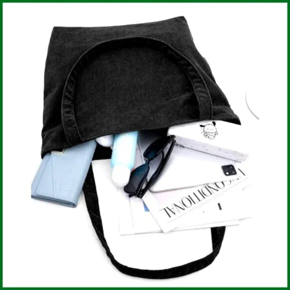 Corduroy Tote Bag Large Capacity Hobo Shoulder Bag Zipper Vintage Casual - Picture 5 of 7